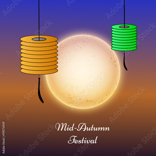 
Illustration of background with lanterns and full moon for Mid-Autumn festival 