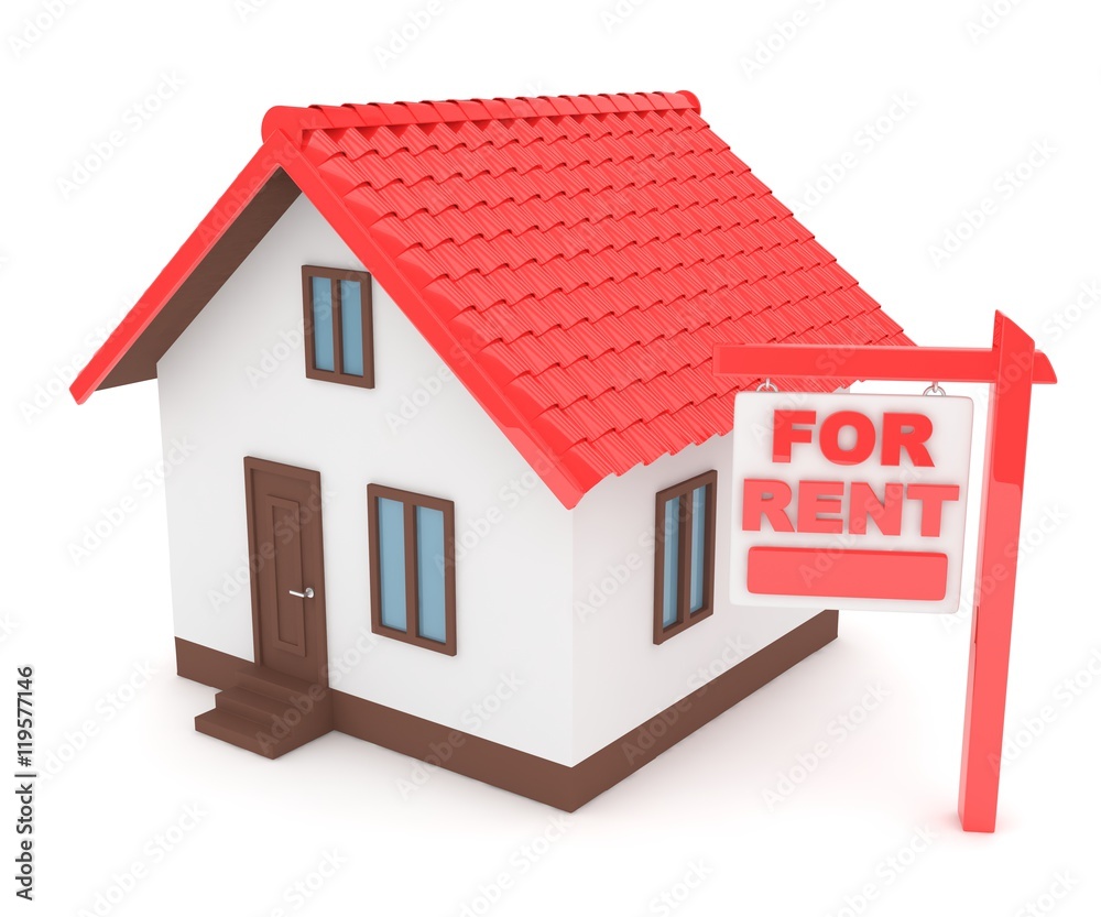 Miniature model of house real estate for rent on white background. 3D rendering. Miniature model of house real estate for rent on white background. 3D rendering.