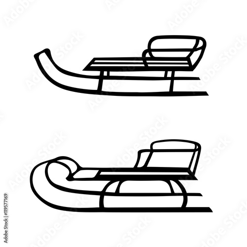 Winter. Sled. Hand drawn vector set of two sleds