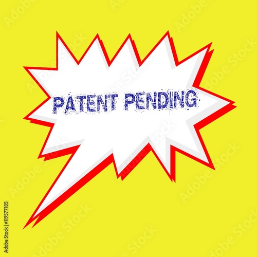 PATENT PENDING blue wording on Speech bubbles Background yellow white