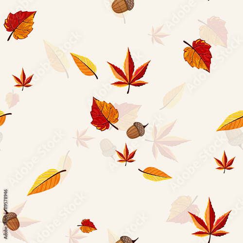 Autumn vector seamless pattern. Hand draw autumn leaves background.