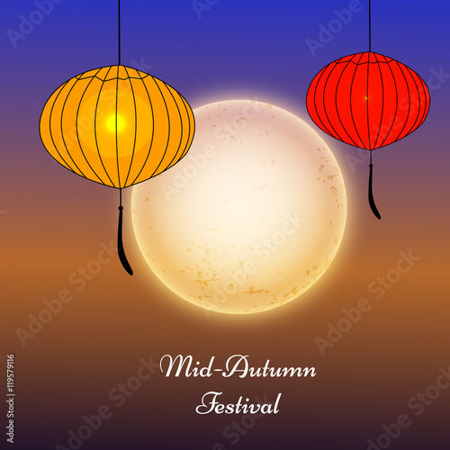 Illustration of background with lanterns and full moon for Mid-Autumn festival 