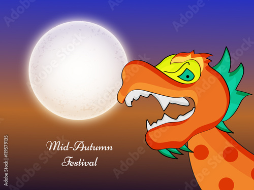 Illustration of background with dragon and full moon for Mid-Autumn festival 