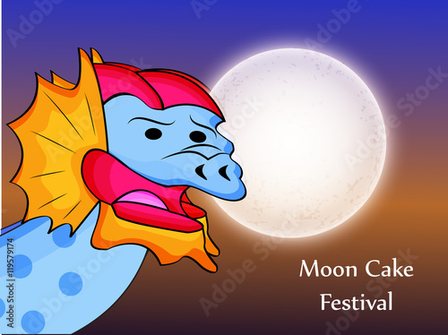 Illustration of background with dragon and full moon for Mid-Autumn festival 