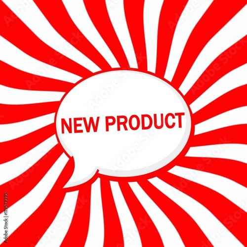 New product Speech bubbles wording on Striped sun red-white background