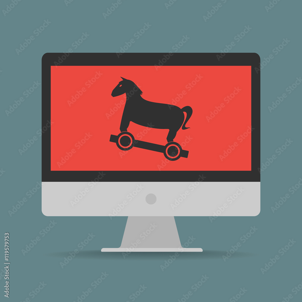 Trojan horse malware computer virus on computer. Vector illustration ...