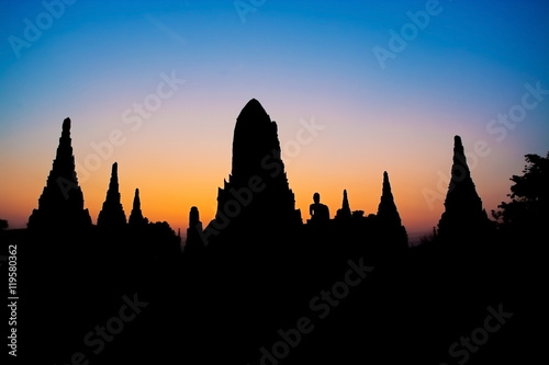 Silhouetted pagoda at Wat Chai Watthanaram in Ayutthaya, Thailand