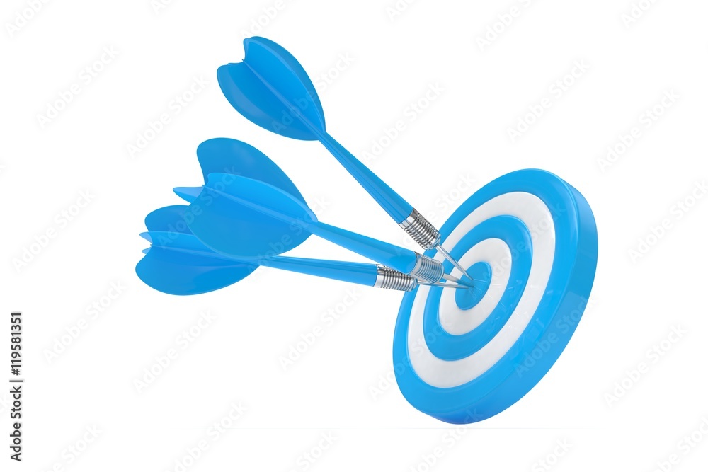 Three arrows darts in center. 3d rendering. Three arrows darts in center. 3d rendering.