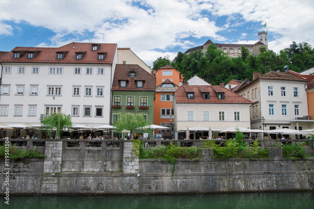 Old town of Ljubljana with castle and river, Slovenia