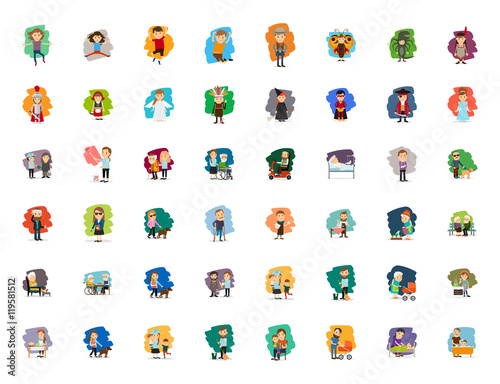 Different cartoon people characters big vector set