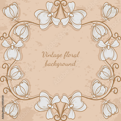 Decorative frame with flower vintage style. Vector illustration