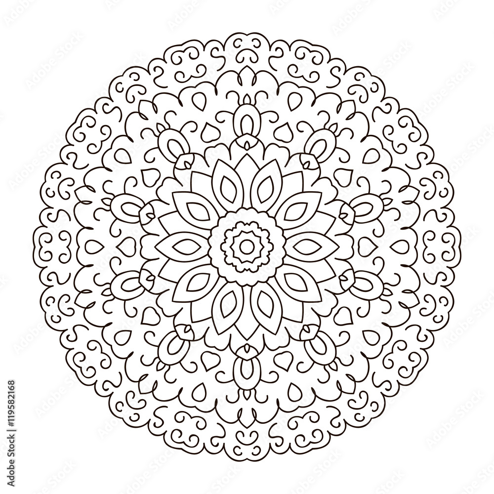 Eastern ethnic mandala. Round symmetrical pattern.
