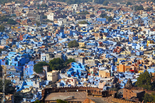 Top view panorama of Jodhpur City or the blue city, Rajasthan, India © lukakikina