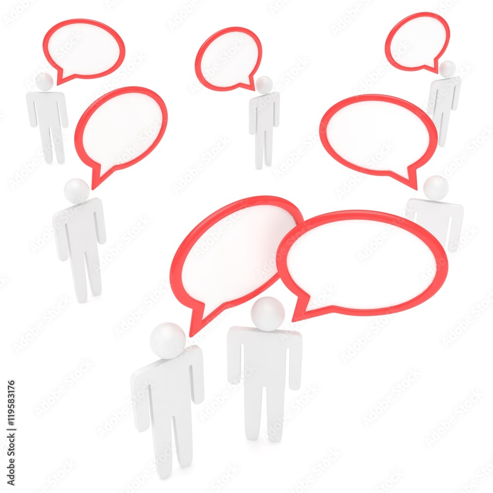 people with talk bubbles isolated over a white background. 3d rendering. people with talk bubbles isolated over a white background. 3d rendering.