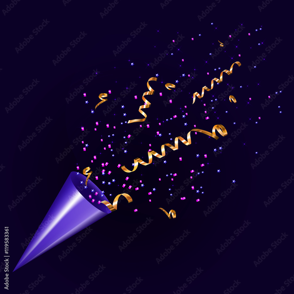 Exploding Party Popper With Confetti And Streamer Stock Vector Adobe Exploding Party Popper With Confetti And Streamer Stock Vector Adobe
