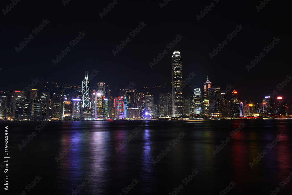 Hong Kong City Center Buildings at Night
