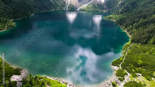 beautiful mountain lake with waterfals