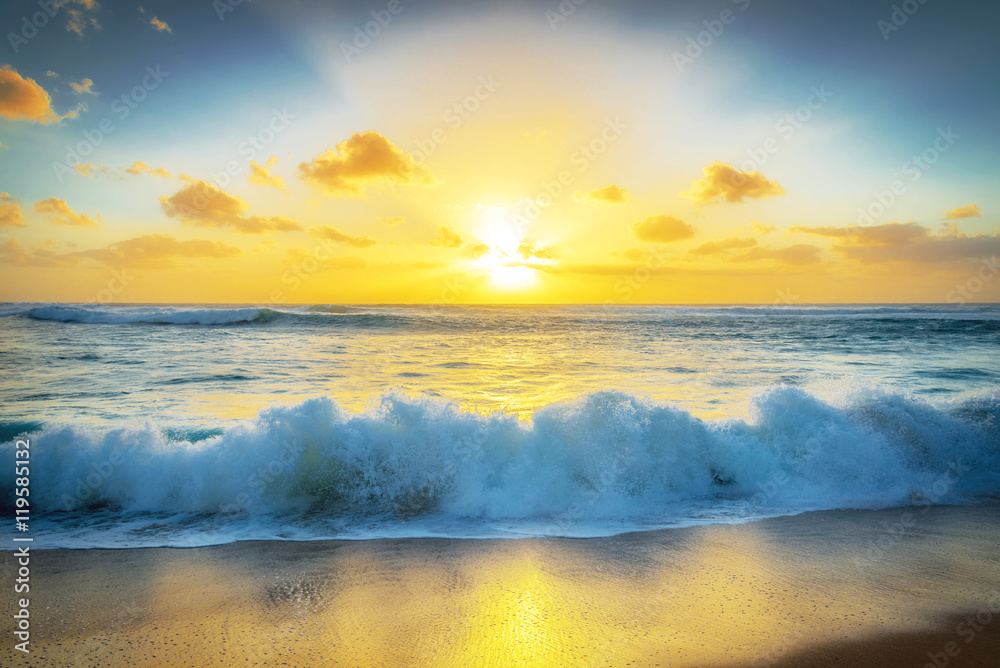 Golden sunset and a crashing wave Golden sunset and a crashing wave