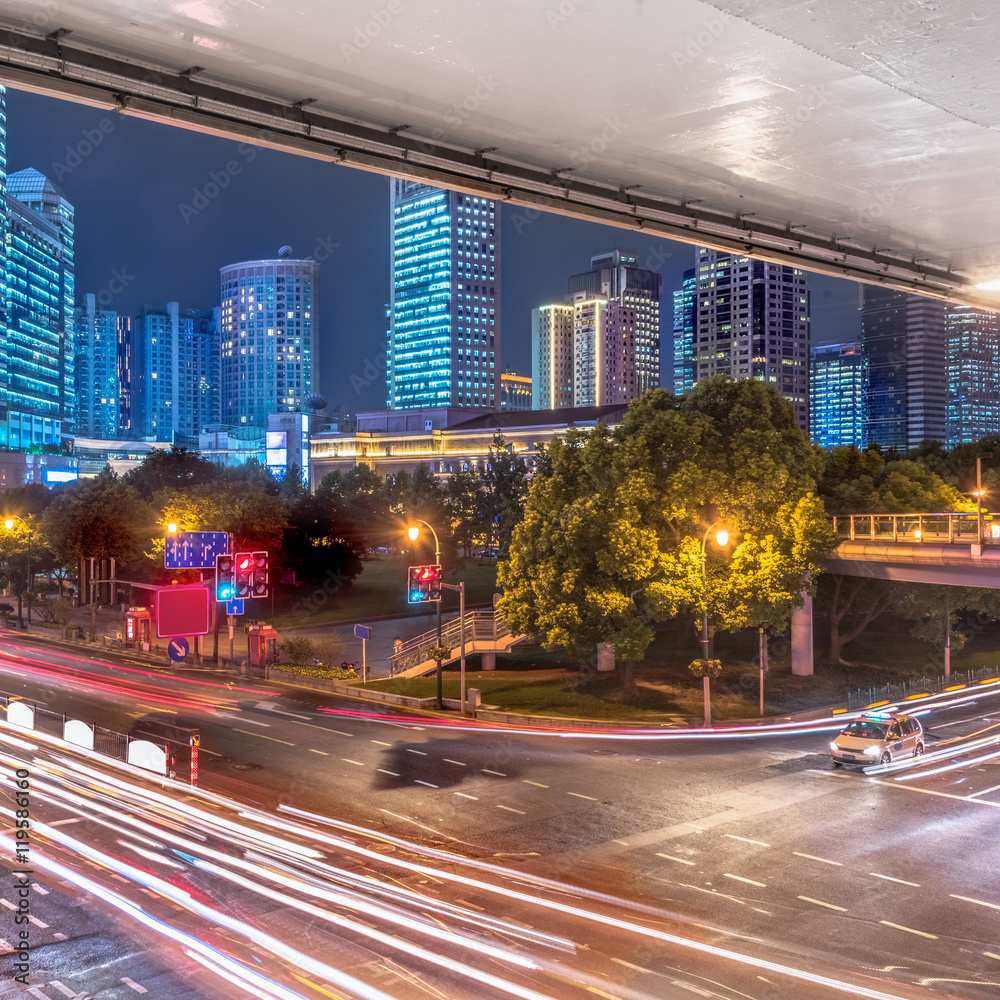 Fototapeta premium City view at night with traffic and trail light.