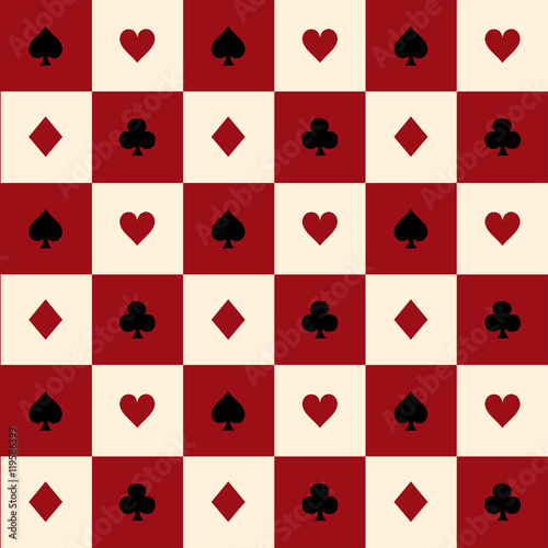 Card Suits Red Burgundy Cream Beige Black White Chess Board Background Vector Illustration