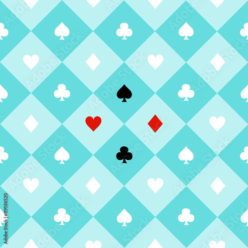 Card Suits Blue Aqua Green Mint White Chess Board Diamond Background Vector Illustration.