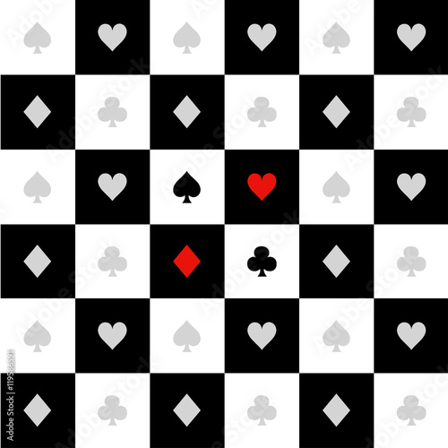 Card Suits Black White Chess Board Diamond Background Vector Illustration