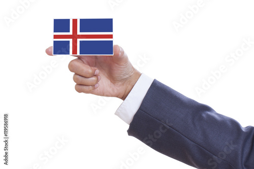 Businessman holding a business card with Iceland Flag 