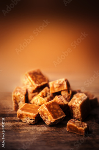 ..Toffees. Caramel pieces with copy space for your design over d