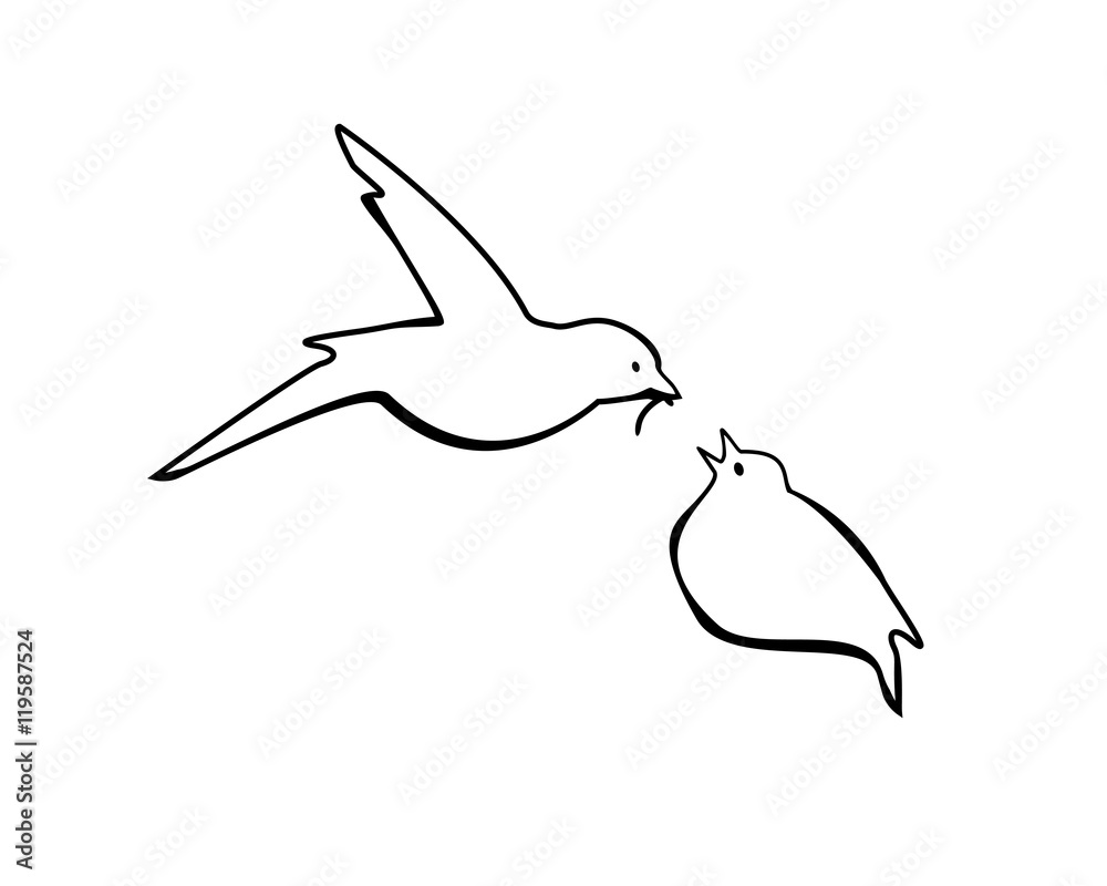 Obraz premium bird feeding chick. Vector