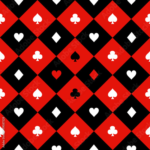 Card Suits Red Black White Chess Board Diamond Background Vector Illustration.
