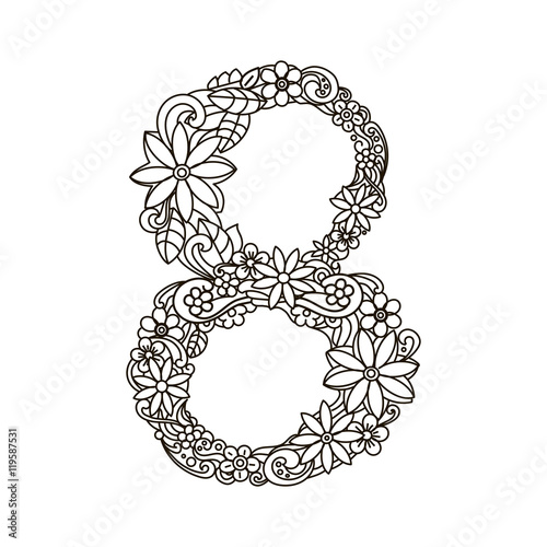 Number 8 coloring book for adults vector