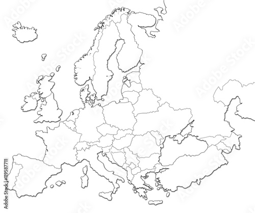 Blank map of Europe isolated on white background.