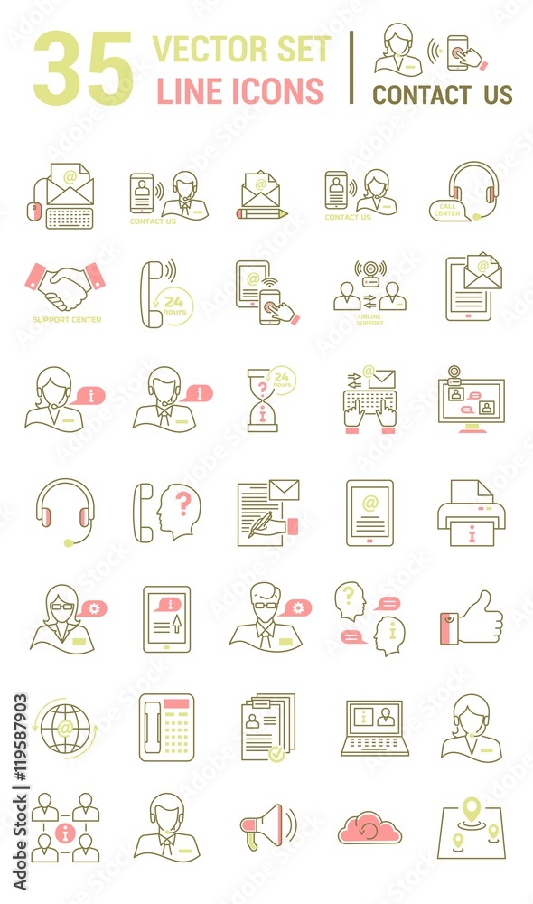 Set vector line icons in flat design with support center elements for mobile concepts and web apps. Collection modern infographic logo and pictogram. Set vector line icons in flat design with support center elements for mobile concepts and web apps. Collection modern infographic logo and pictogram.