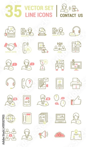 Set vector line icons in flat design with support center elements for mobile concepts and web apps. Collection modern infographic logo and pictogram. © marinashevchenko