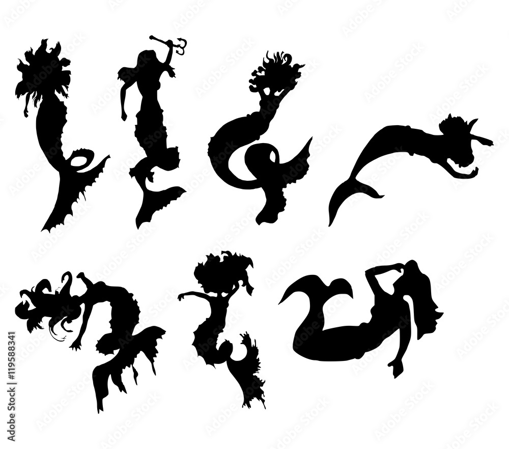 Zeemeermin omtrek en silhouette