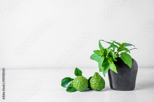 Sweet Basil Leaf in vase and Bergamot