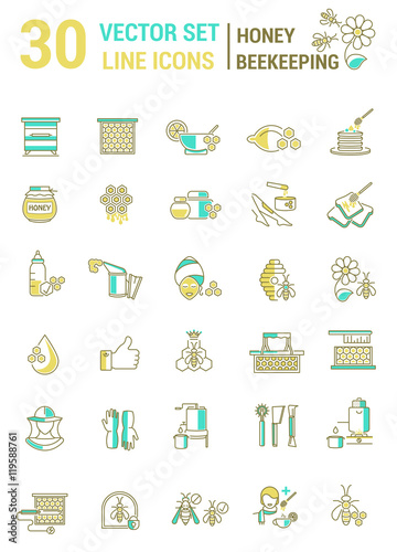 Vector set of icons on a theme of honey and beekeeping