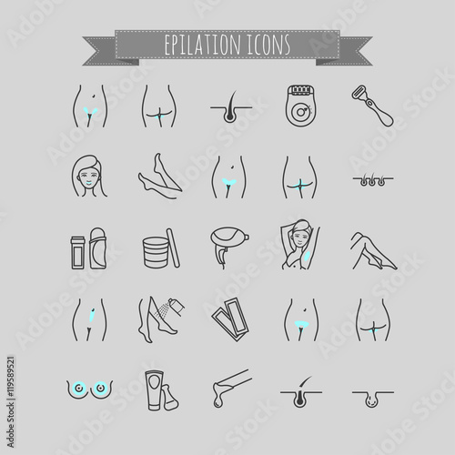 Set of thin line epilation web icons