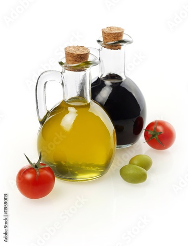 Virgin oil, vinegar, tomatoes and basil