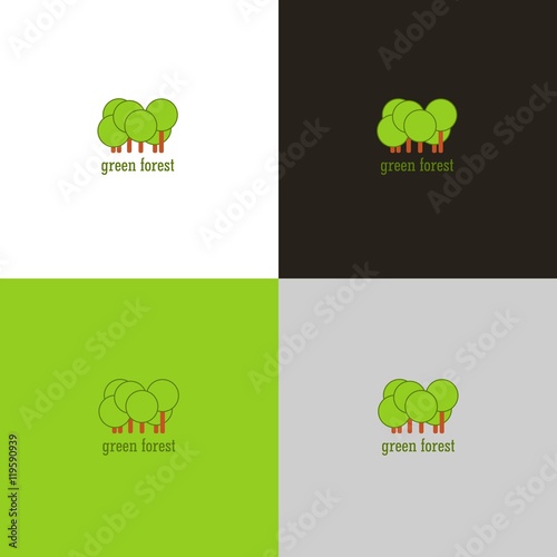 Forest logo or icon with trees in flat vector style