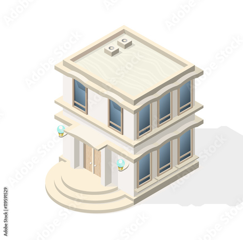 Isometric High Quality City Element with 45 Degrees Shadows on White Background. Residential.
