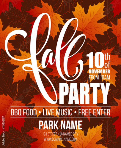 Fall Party. Template for Autumn poster, banner, flyer. Vector illustration. Vector illustration