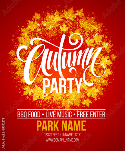 Fall Party. Template for Autumn poster, banner, flyer. Vector illustration. Vector illustration