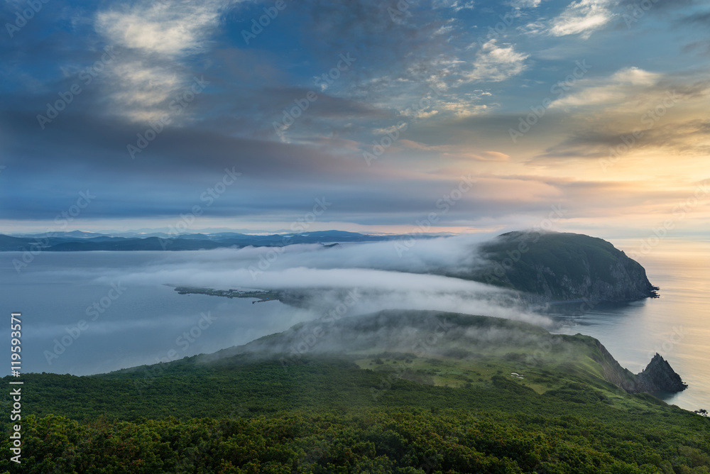 Russia Far East Region Sea of Japan. Beautiful sunrise in the Gulf of Vladimir. Russia Far East Region Sea of Japan. Beautiful sunrise in the Gulf of Vladimir.
