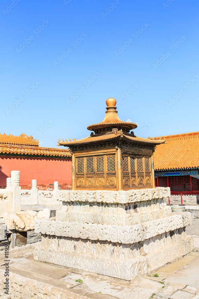 ancient bronze pagoda in the Forbidden City,in Beijing,China ancient bronze pagoda in the Forbidden City,in Beijing,China