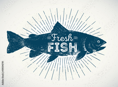 Silhouette of fish in the graphic style, hand-drawn illustration.
