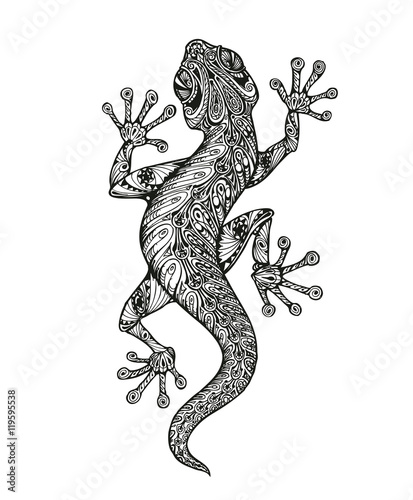 Ethnic ornamented salamander. Vintage graphic vector illustration
