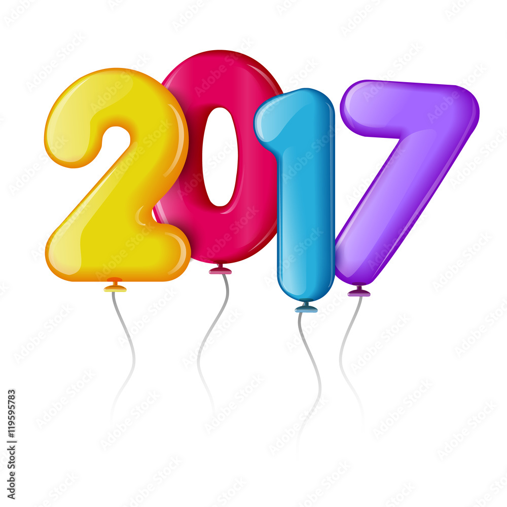 Merry Christmas and Happy New Year 2017 background, vector illustration. Bright and colorful greeting card, poster, banner, invitation design with numbers as balloons Merry Christmas and Happy New Year 2017 background, vector illustration. Bright and colorful greeting card, poster, banner, invitation design with numbers as balloons