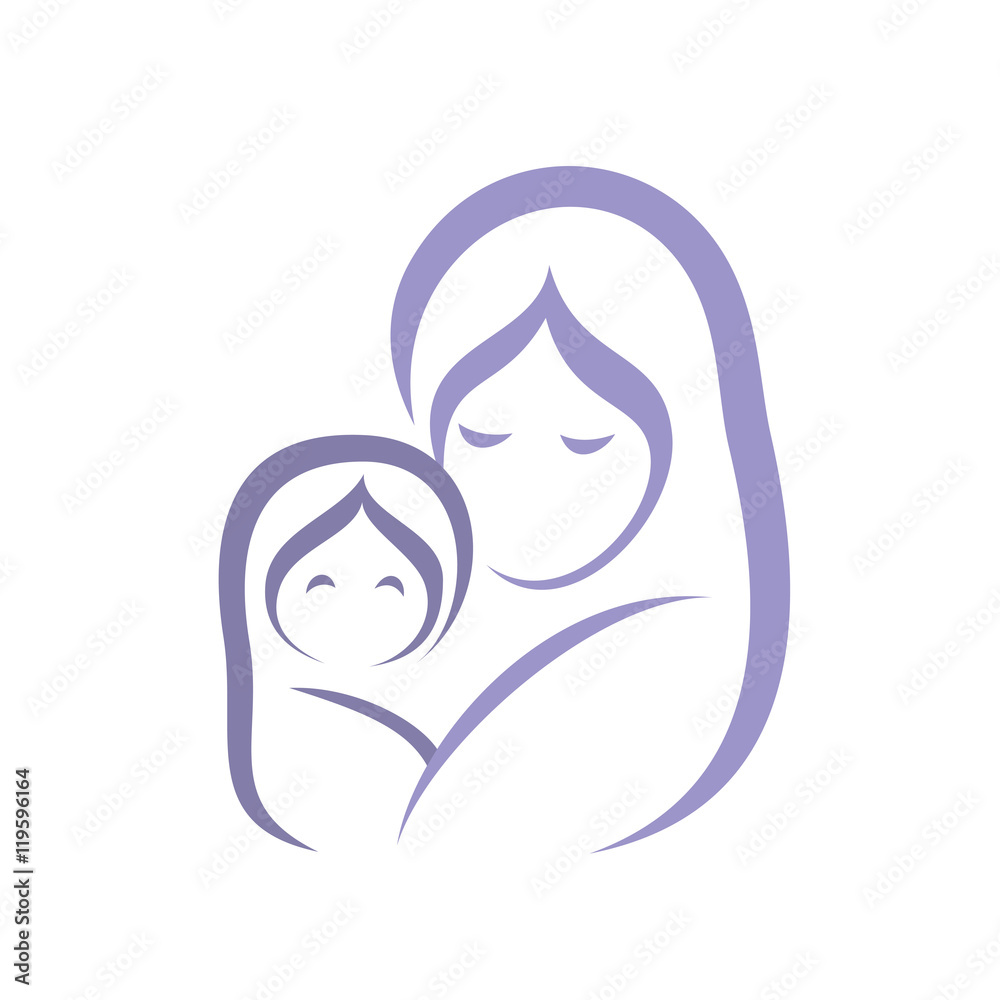 mother and baby icon, stylized vector symbol