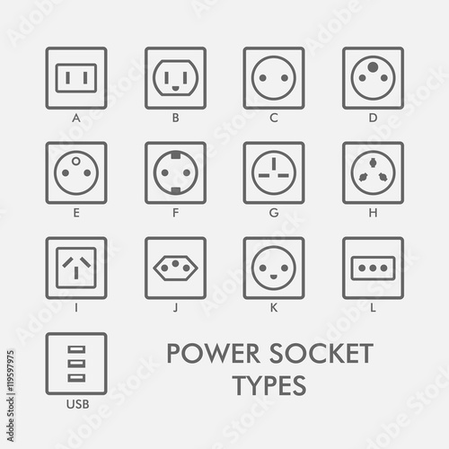 Power socket type set in grey